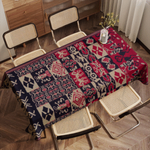 Taplak Meja Ikat Ombak Maroon