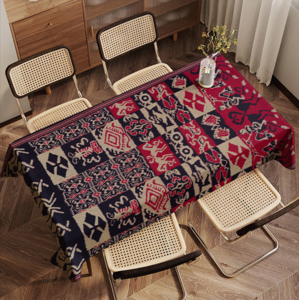 Taplak Meja Ikat Ombak Maroon